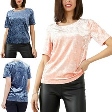 BRAVE SOUL Womens Crew Neck T Shirt Short Sleeve Plain Casual Velvet Tops XS-L