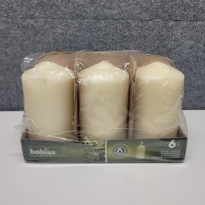 Bolsius 6 Pack Tall 3 x 6 Inch Long Burning Unscented Ivory Wax Pillar Candles