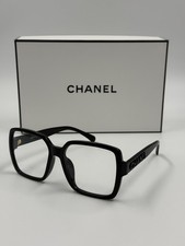 NEW CHANEL 5408 Black Acetate BLACK Logo Square Transparent Lens Eyeglasses
