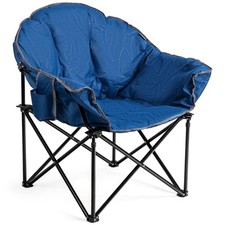 Folding Camping Moon Padded Chair with Carry Bag Cup Holder Portable Navy