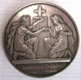 rare ancienne médaille de mariage de PETIT.F argent 1873 XIX e
