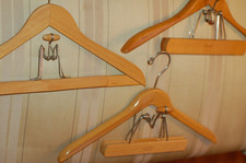 Vintage Lot of 3 Heavy Duty Wooden Suit Pant Coat Hangers Combo Metal Clamp