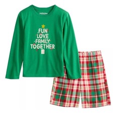Boys Christmas Pajamas 10 FUN LOVE FAMILY TOGETHER Green Red 2 Pc Top  Shorts