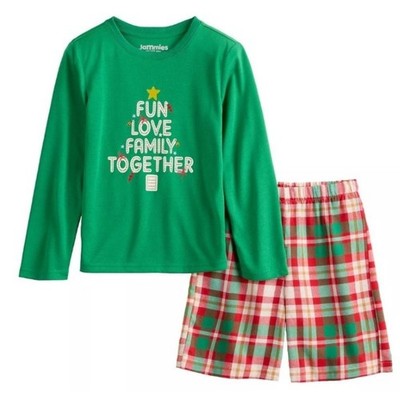 Christmas Pajamas Boys 6 FUN LOVE FAMILY TOGETHER Green Red 2 Pc Top & Shorts