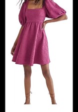 Free People Violet Lily Mini Babydoll Dress W/ Open Tie Back Puff Sleeve Medium