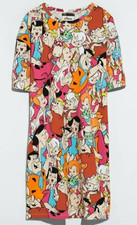 Zara Flintstones womens small tshirt dress multi colored orange blue brown