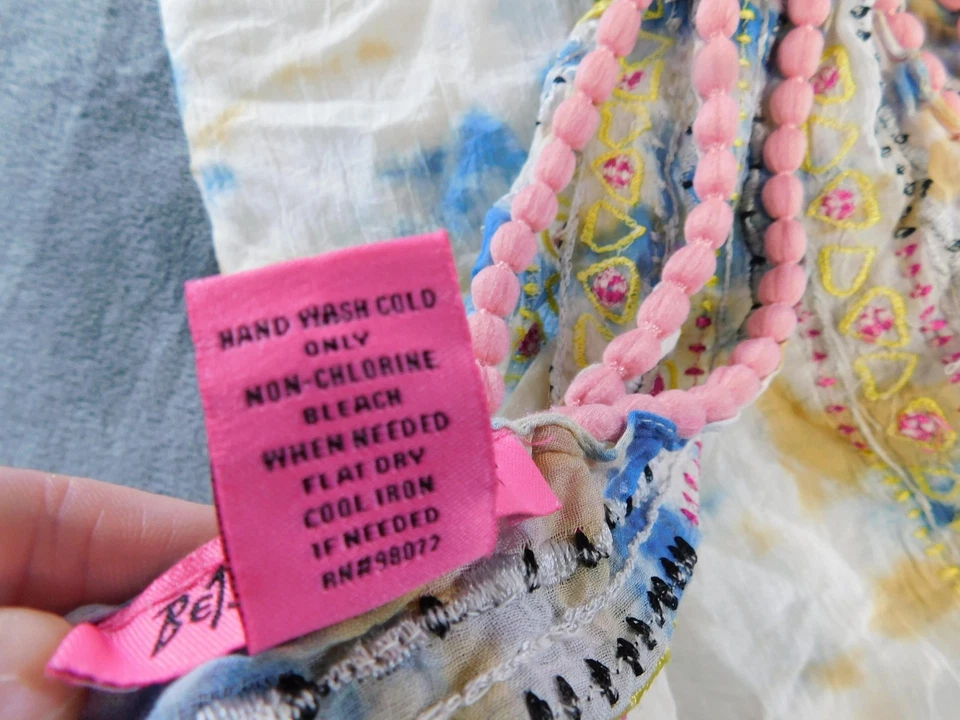 Betsey Johnson Scarf Womens One Size Tie Dye Pom Pom Trim Embroidered Boho Wrap - Image 3 of 4