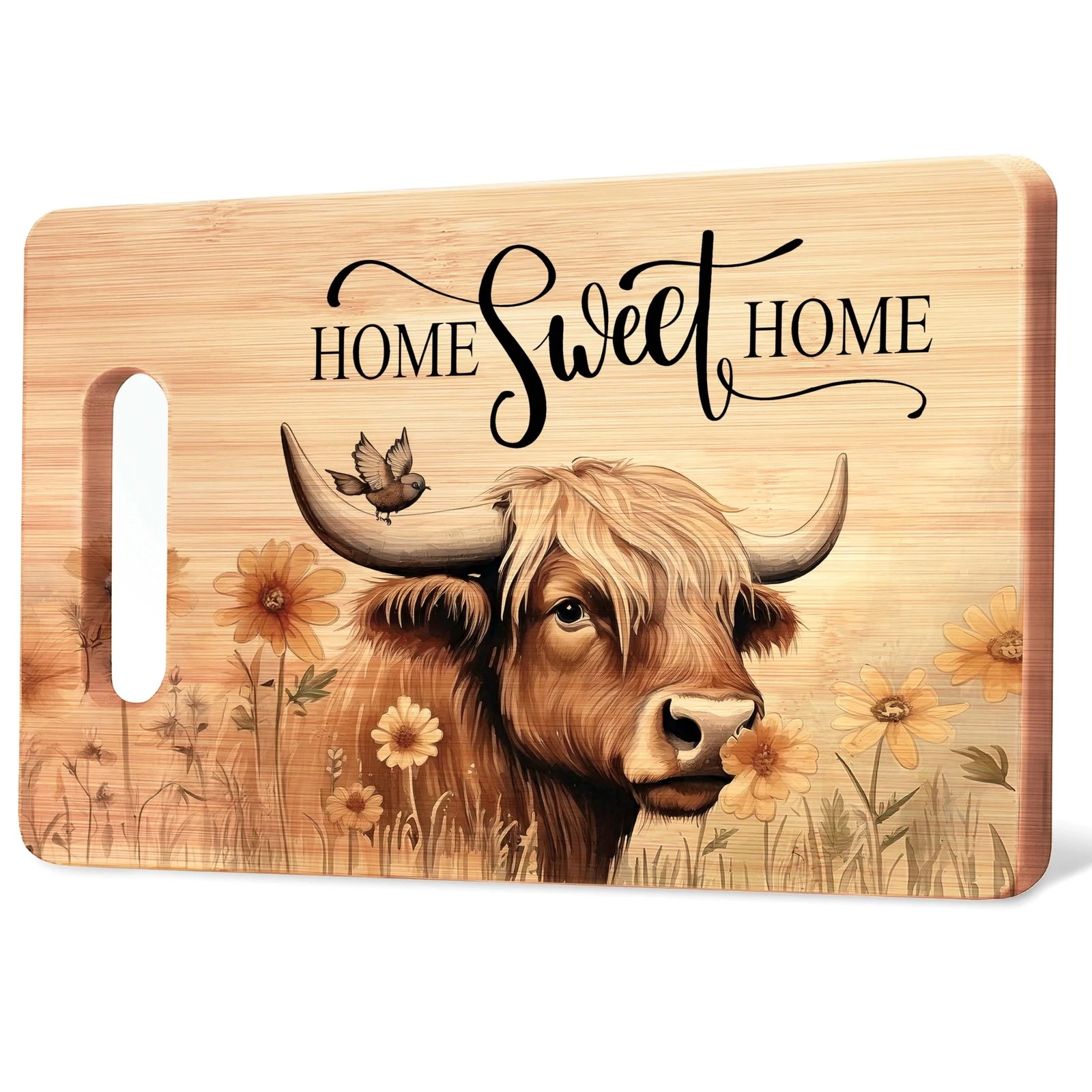 Farmhouse Floral Highland Cow Cutting Chopping Board, Highland Cow Gifts for ...