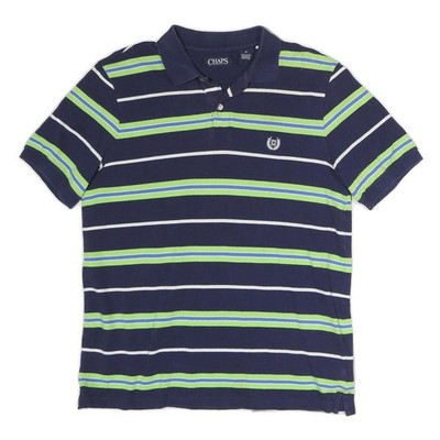 CHAPS Herren Navy Blau Grün Und Weiß Gestreiftes Kurzarm Polohemd M Freizeit