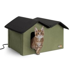 K H Pet Products Extra-Wide Heated Cat House for Outside, Outdoor Cat House with
