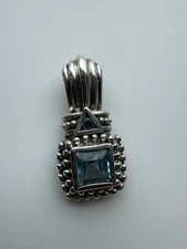 Sterling Silver FAS 925  Light Blue Topaz Caviar Bead Accent Clip Lock Pendant