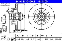 2X ATE Bremsscheibe 24.0111-0100.2 FüR Renault Espace JK0 Satis VEL M14X1,5 4