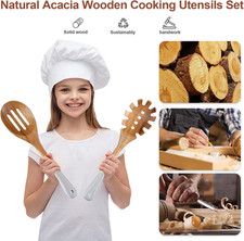 Wooden Spoons For Cooking, 6 Pieces Natural Acacia Wooden Cooking Utensils or...