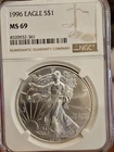 1996 American Silver Eagle Coin - NGC MS69 small milk spots #361