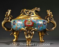6.6''Qianlong Dynasty Bronze Cloisonne Enamel Dragon Beast Incense Burner Censer