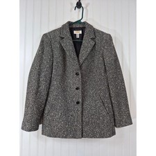 Talbots Petites Black White Tweed Wool Blend Blazer Jacket Womens 12P 3-Button
