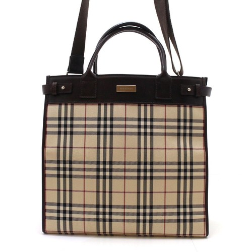 BURBERRY Nova Check 2way Bag Shoulder Bag Canvas Beige/Dark Brown Ladies  460