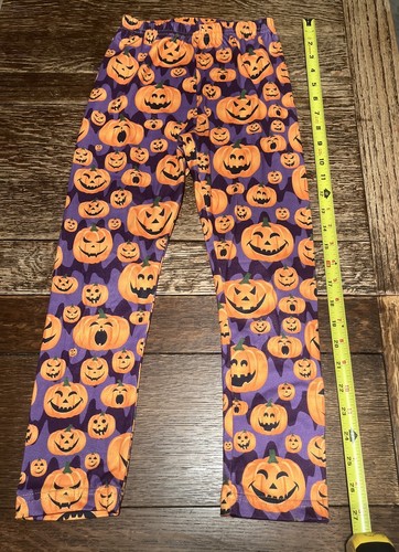 Mia Bella Girls Jack-o-Lantern Leggings | Size 8 (2XL On Tag) | Purple & Orange - Picture 3 of 5