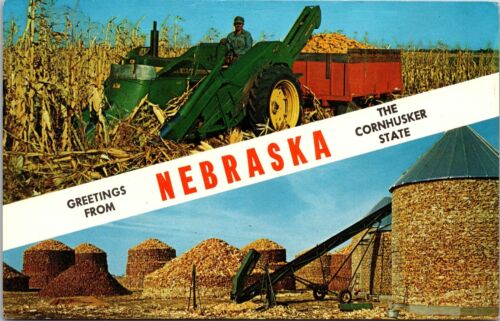 Greetings From Nebraska Corn Husker State Tractor Silo Harvesting  Postcard 6B - 第 1/2 張圖片