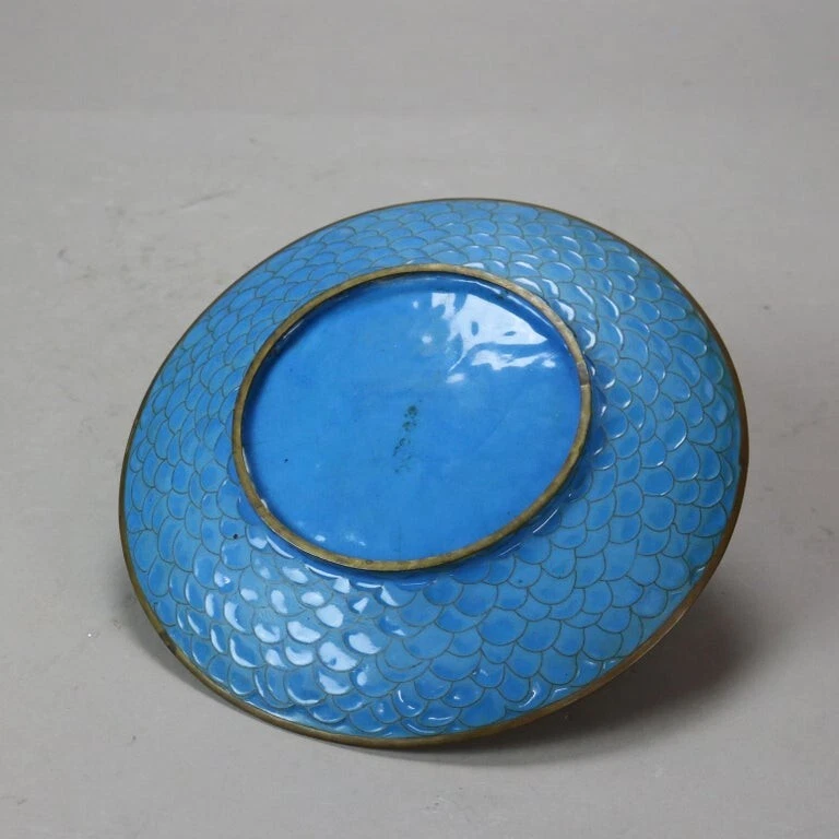 Antique Japanese Meiji Enameled Garden Scene Cloisonne Charger with Heron C1920 - Image 4 of 4