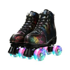 Gets Women's Roller Skates Light Up Wheels, Leather Adjustable Double Row Rol...