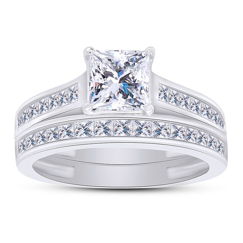 Engagement Ring Set Simulated Diamond 14k White Gold Plated 925 Sterling Silver-image
