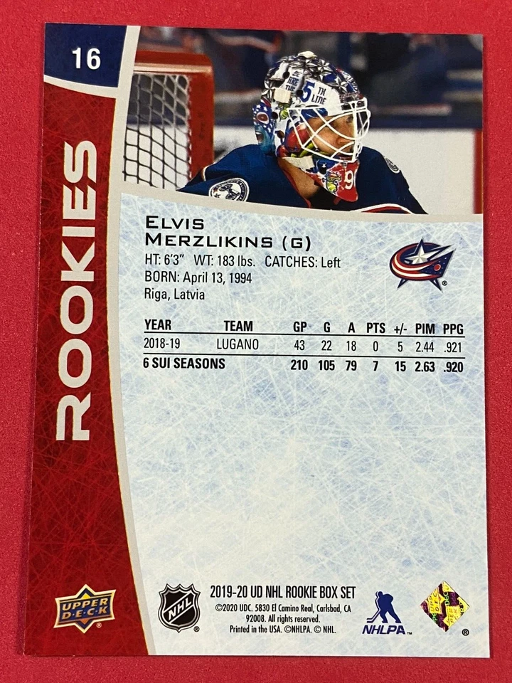 Elvis Merzlikins 2019-20 Upper Deck Rookies Box Set #16 - Image 2 of 2