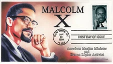 AO 3273-3,1999, Malcom X, First Day Cover, Add-on Cachet, Standard Postmark, Bla