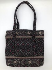 VERA BRADLEY Top-zip Handbag w/Pockets Black Lattice-print 14"x12"x4" USA MADE