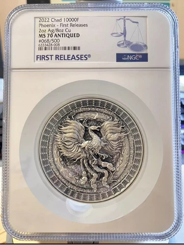 NGC MS70 FR Forbidden Phoenix 2Oz Silver Coin & 8oz Copper Chad 2022 80mm No COA