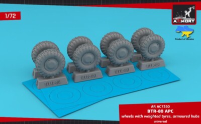 BTR80 APC wheels wweighted tyres KI80N armored hubs RETOOLED 1/72 Armory AC7350