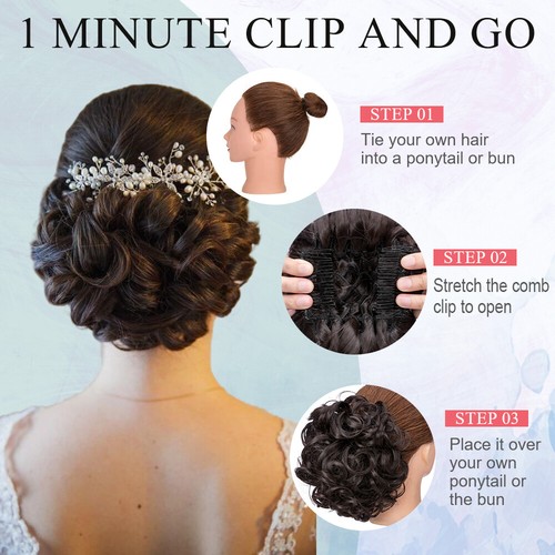 Natural Curly Messy Bun Hair Piece Comb Scrunchie Updo Extensions Real as Human - Picture 8 of 34