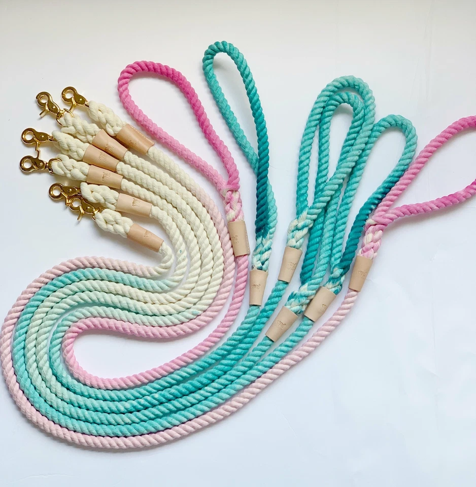 Correa de cuerda azul ombre hecha a mano de algodón natural ecológica BULPET con Genui para perro Foto 3 de 4