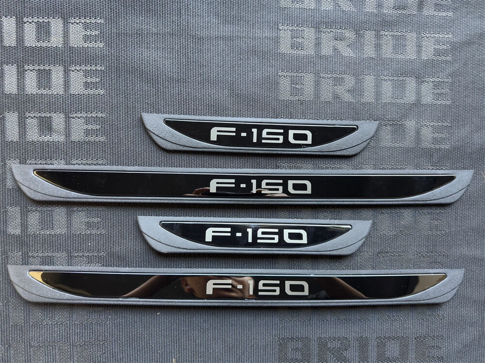 Protector de peldaños de panel de cubierta de umbral de puerta negro 4 piezas para accesorios Ford F-150 Foto 3 de 4