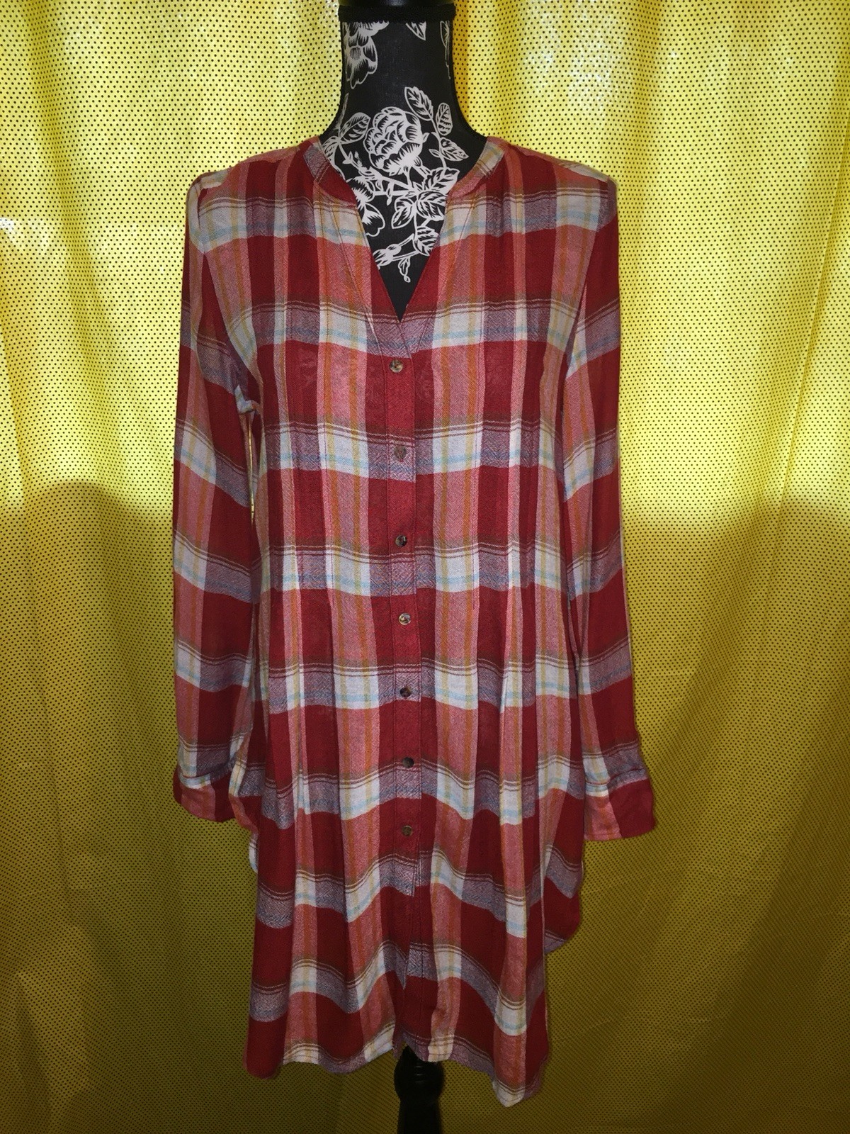 ANTHROPOLOGIE Akemi + Kin Lucie Red Plaid Oversized Blouse Tunic Top XS NWT $118 image 2