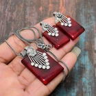 Mozambique Garnet Gemstone 925 Sterling Silver Necklace + Earring Jewelry Set