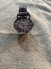 HW64 Isaac Mizrahi Live Watch Women Pewter Tone MOP Stretch Band New Battery