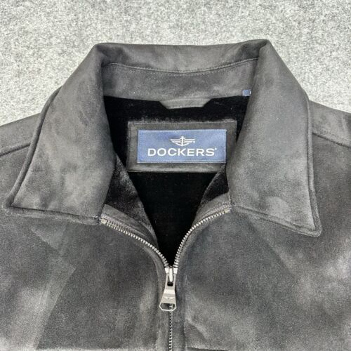 New Dockers Faux Suede Shearling Lined Bomber Jacket Men's Large Black - Picture 8 of 15