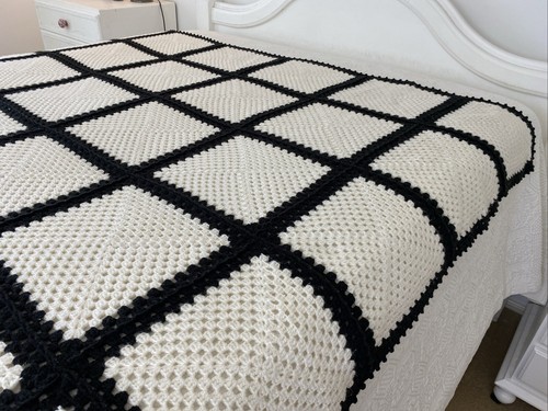 Handmade Granny Crochet Acrylic Blanket Collingwood AFL Colours Square 170cm - Picture 13 of 16