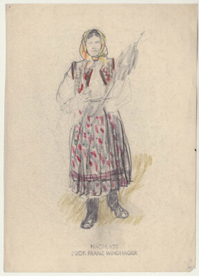 East European costume c.1910, Austrian Franz Windhager (1879 1959), estate stamp