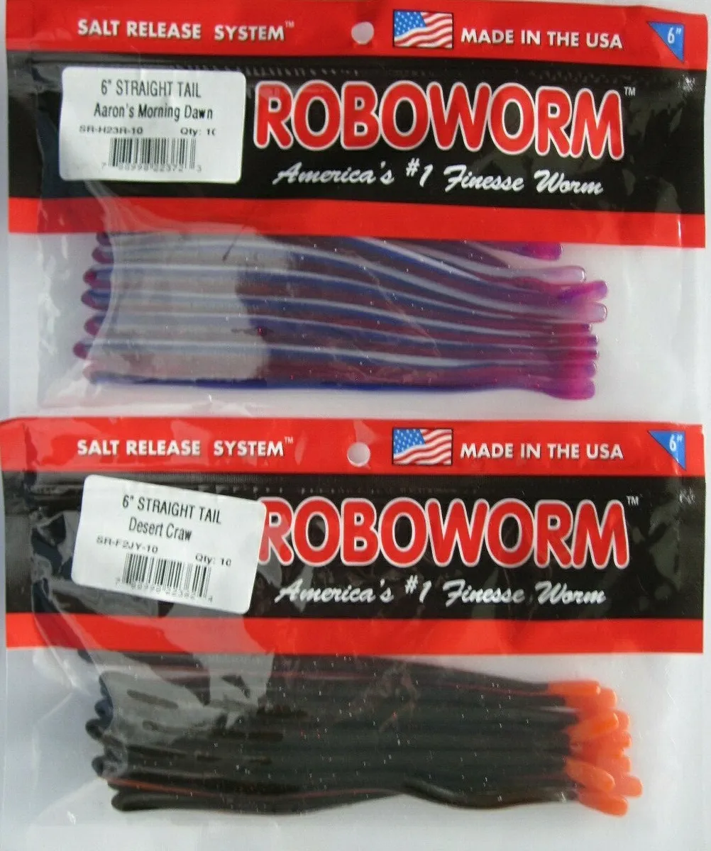 2 - ROBOWORM Straight Tail Worm - 6- 10/Ct - Desert Craw & Aaron's Morning  Dawn