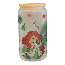 16oz Glass Tumbler W/Bamboo Lid The Little Mermaid Ariel Disney Christmas