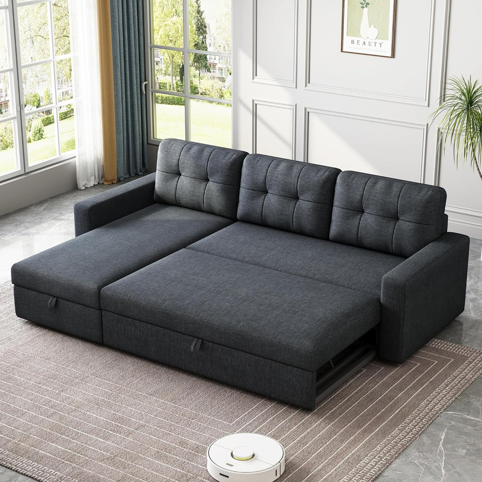 81.5" Sectional Sleeper Sofa with Storage Chaise, L Shaped Pull Out