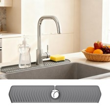 30 Inch Silicone Kitchen Sink Faucet Mat, Adjustable 30" x 30", Gray