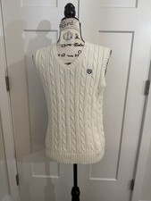 Chaps Boys L 14-16 Cream Cable-Knit 100 Cotton Sweater Vest V-Neck Pullover