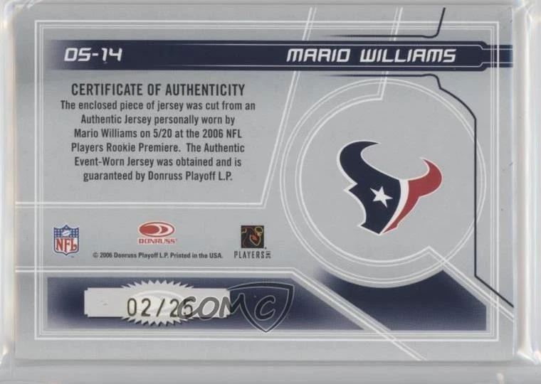 2006 Leaf Rookies & Stars Dress For Success Prime /25 Mario Williams #DS-14 RC - Image 2 of 2