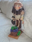 SIGNED Steinbach Wine Monk Nutcracker Grapes 17" Tag Germany Wood Basket Robe