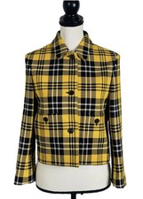 Christian Dior Tartan Cropped Wool Blazer Jacket, True To Size, US 6 / FR 38