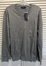 Polo Ralph Lauren Soft Knit Sweater V Neck Size L Gray Long Sleeve NWT Logo