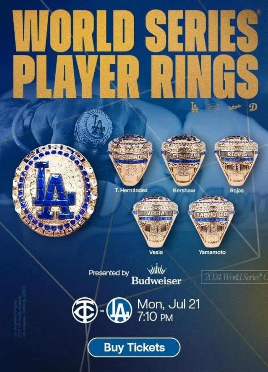 Dodgers 2024 World Series Player Ring Sga 7/21/2025 (Kershaw RING